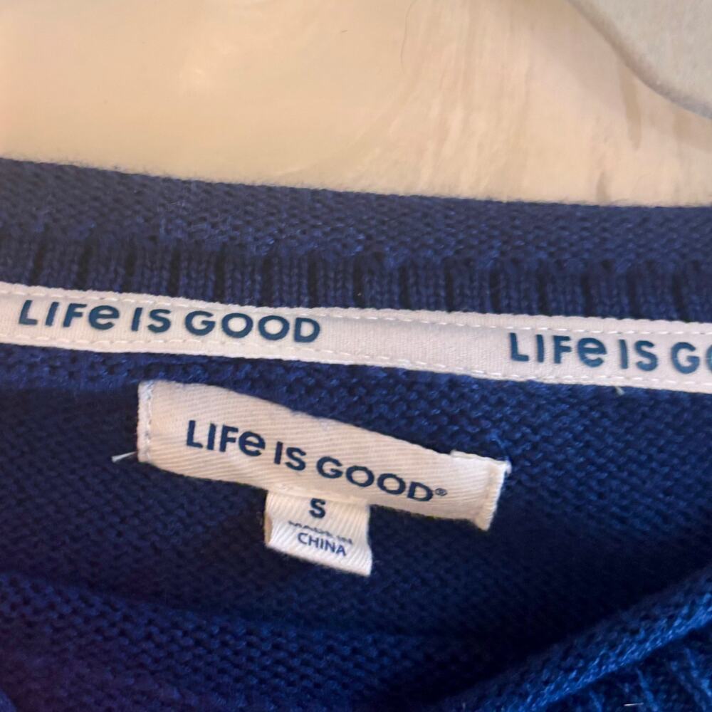 Life is Good Women's Small Navy Striped Short Sleeved Sweater Nautical Coastal - Picture 3 of 7
